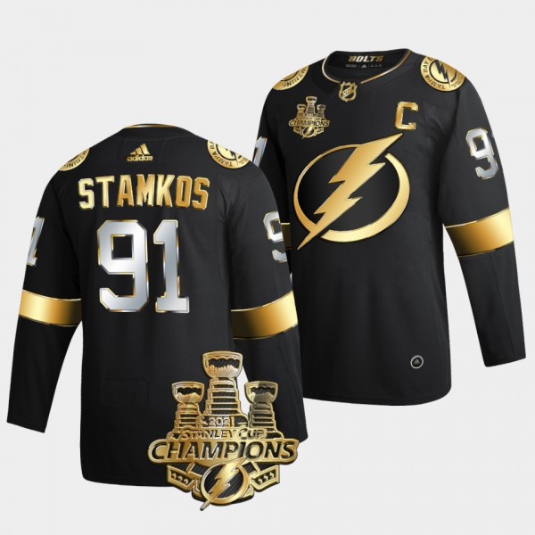 3x Stanley Cup Champions Tampa Bay Lightning Steven Stamkos Black Golden Authentic 91 Jersey