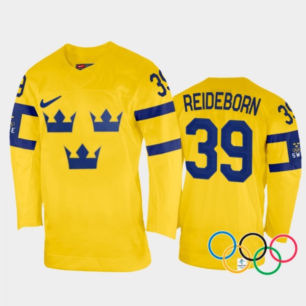 Sweden Hockey Adam Reideborn 2022 Winter Olympics Yellow #39 Jersey Home