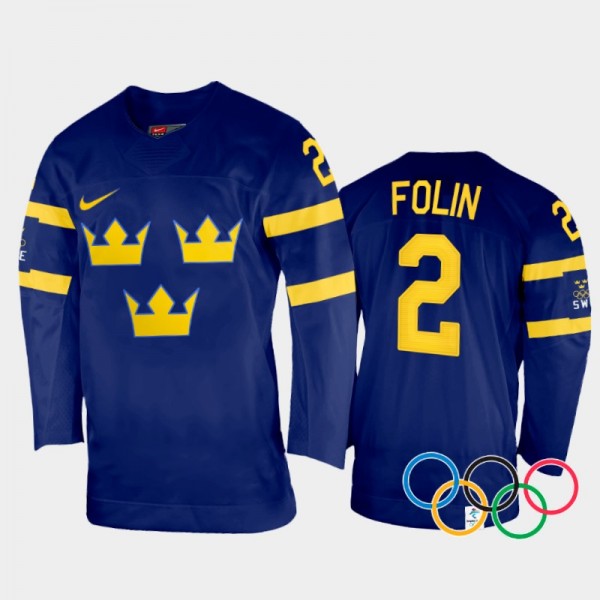Christian Folin Sweden Hockey Navy Away Jersey 202...