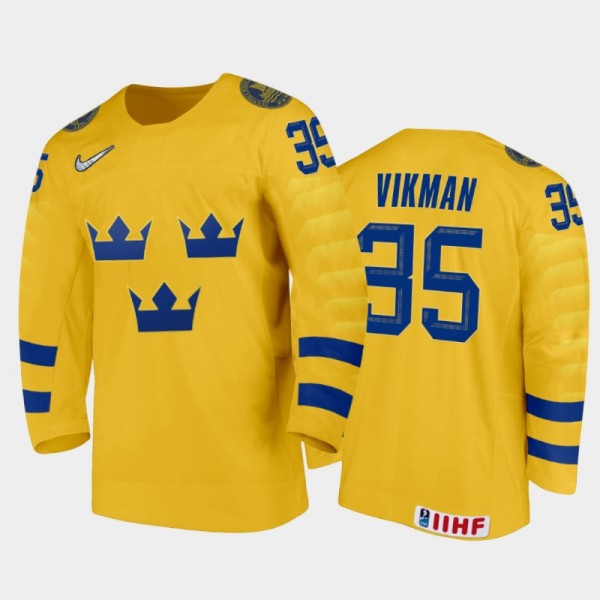 Jesper Vikman Sweden Hockey Gold Home Jersey 2022 ...