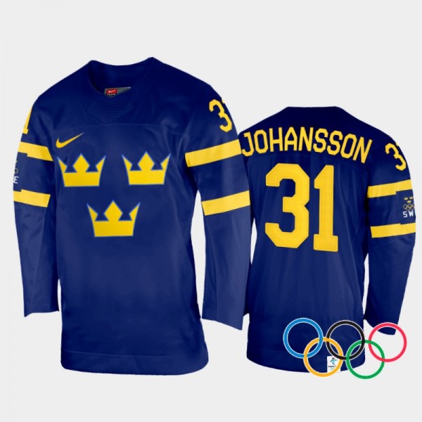 Lars Johansson Sweden Hockey Navy Away Jersey 2022...
