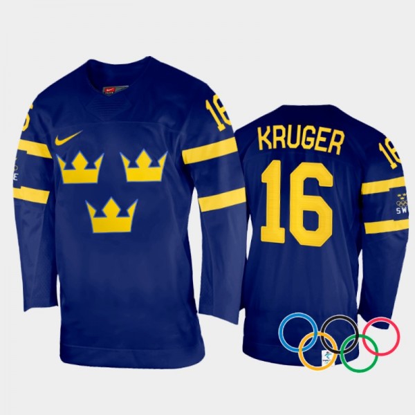 Marcus Kruger Sweden Hockey Navy Away Jersey 2022 ...