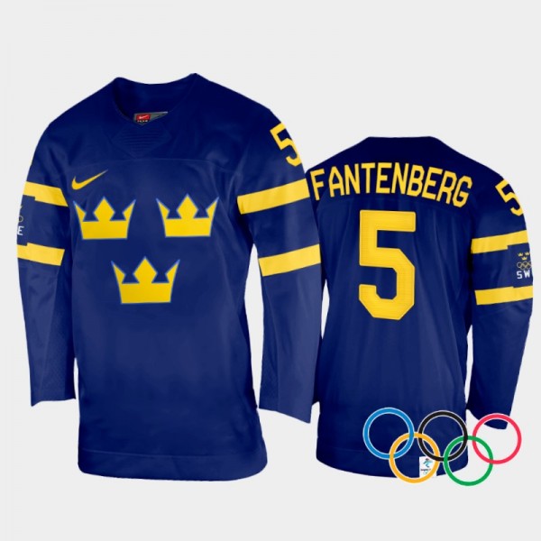Oscar Fantenberg Sweden Hockey Navy Away Jersey 20...