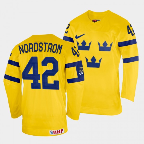 Joakim Nordstrom 2022 IIHF World Championship Sweden Hockey #42 Yellow Jersey Home