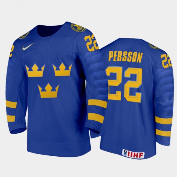 Men's Sweden 2021 IIHF U18 World Championship Ludwig Persson #22 Away Blue Jersey
