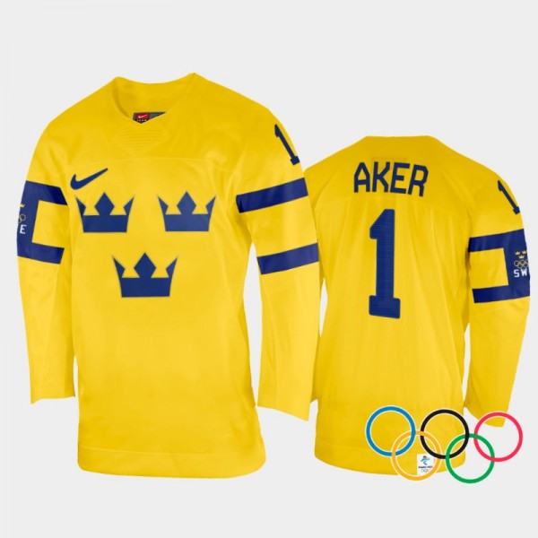 Agnes Aker Sweden Women's Hockey Yellow Home Jerse...