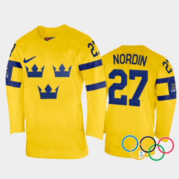 Emma Nordin Sweden Women's Hockey Yellow Home Jers...