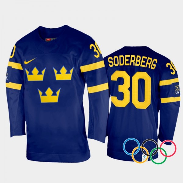 Sweden Women's Hockey Emma Soderberg 2022 Winter Olympics Navy #30 Jersey Away