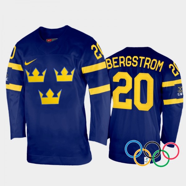 Sweden Women's Hockey Paula Bergstrom 2022 Winter Olympics Navy #20 Jersey Away