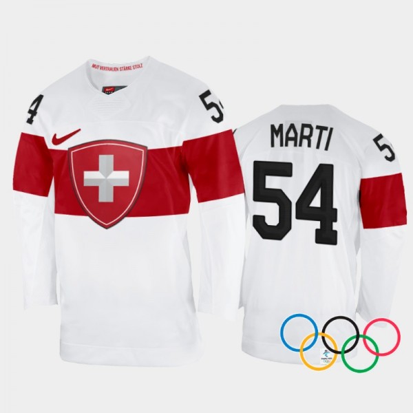 Christian Marti Switzerland Hockey White Away Jersey 2022 Winter Olympics