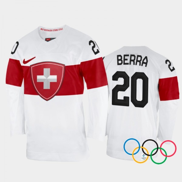 Reto Berra Switzerland Hockey White Away Jersey 20...