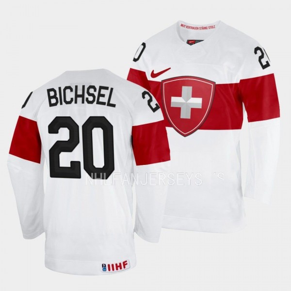 Lian Bichsel 2023 IIHF World Junior Championship Switzerland #20 White Jersey Men