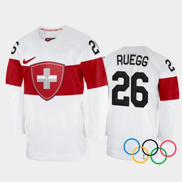 Switzerland Women's Hockey Dominique Ruegg 2022 Winter Olympics White #26 Jersey Away