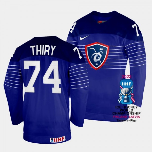 France 2023 IIHF World Championship Thomas Thiry #74 Blue Jersey Away