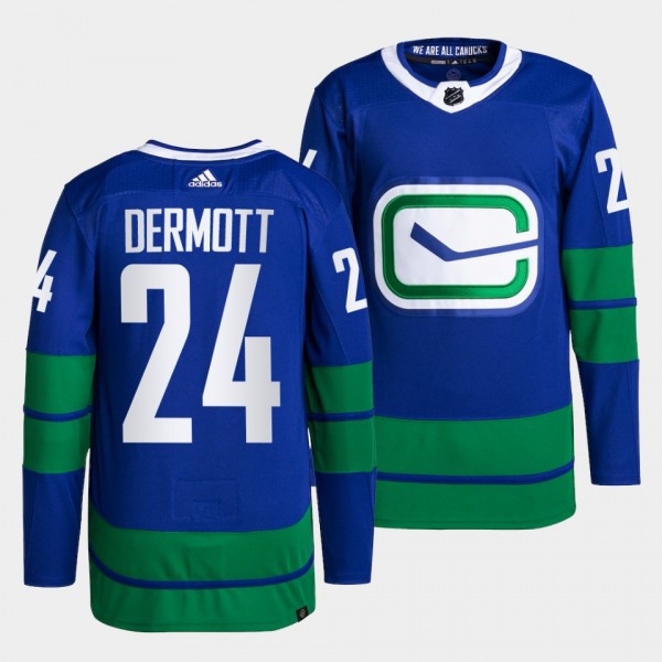 Travis Dermott Canucks Alternate Blue Jersey #24 Primegreen Authentic Pro