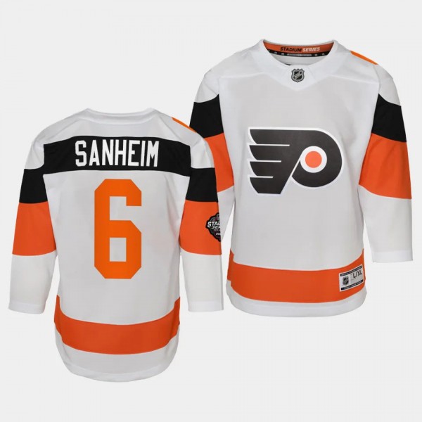 Philadelphia Flyers #6 Travis Sanheim 2024 NHL Stadium Series Premier Player White Youth Jersey
