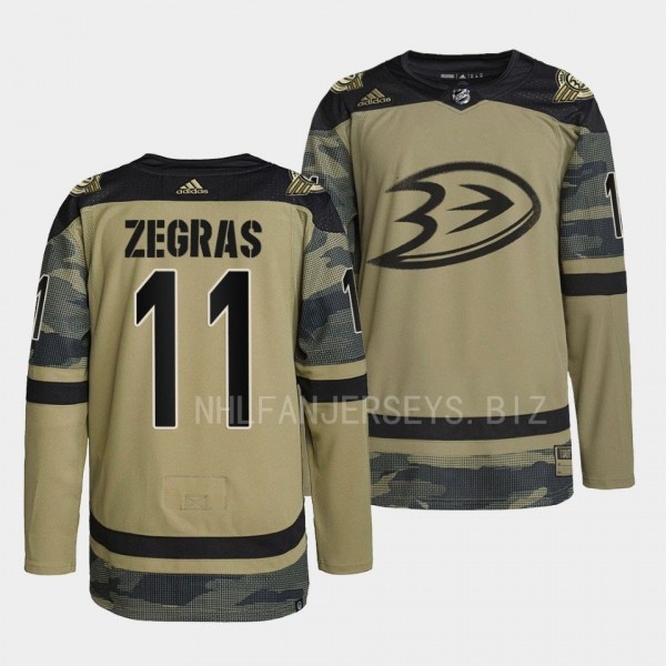 Military Appreciation Night Trevor Zegras Anaheim Ducks Camo #11 Warmup Jersey 2022