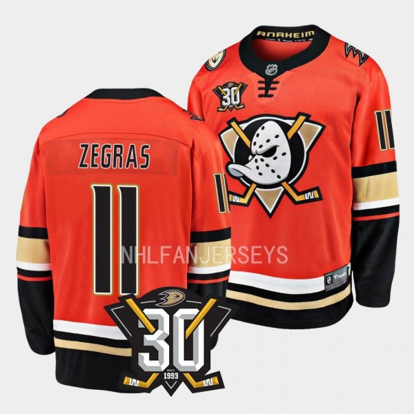 Anaheim Ducks Trevor Zegras 2023-24 30th Anniversary Orange Home Jersey Men's