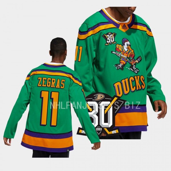 30th Anniversary Trevor Zegras Anaheim Ducks Green #11 Throwback Jersey 2023-24