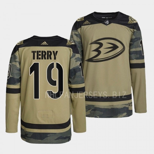 Military Appreciation Night Troy Terry Anaheim Ducks Camo #19 Warmup Jersey 2022