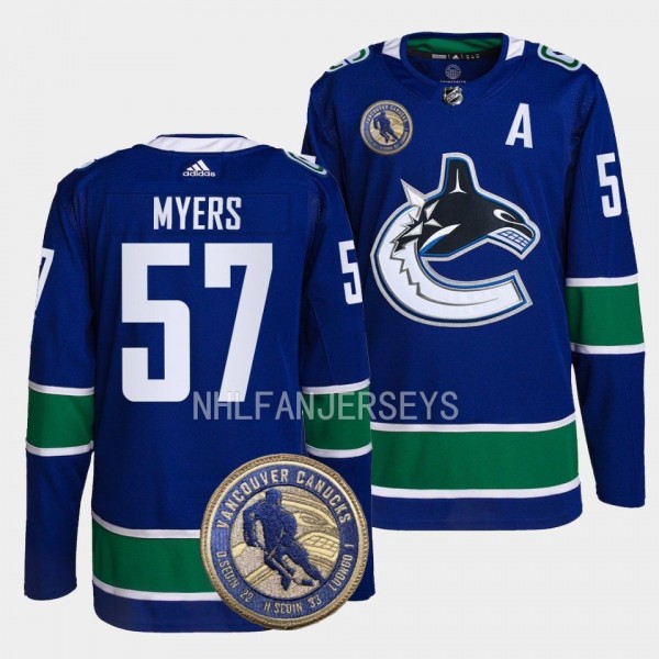 Vancouver Canucks 2022 HHOF Tyler Myers #57 Blue Warmup Jersey Men's