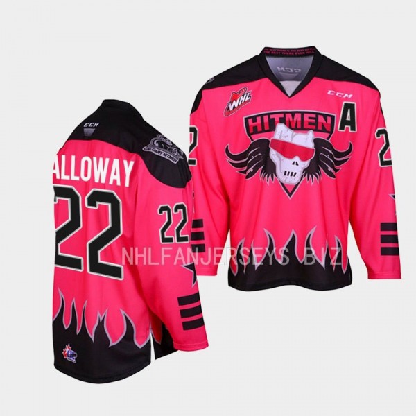 Tyson Galloway Calgary Hitmen 2023 Bret Hart themed Pink Jersey #22 Three count