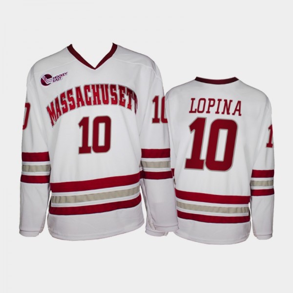 UMass Minutemen Josh Lopina #10 College Hockey Whi...