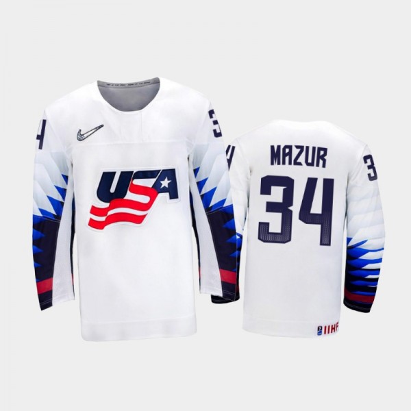 Carter Mazur USA Hockey White Home Jersey 2022 IIH...