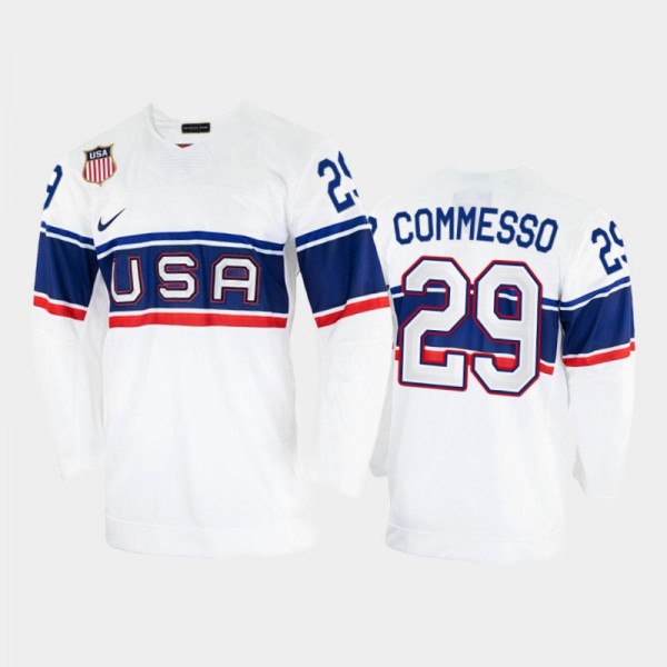 Drew Commesso USA Hockey White Jersey 2022 Winter Olympics