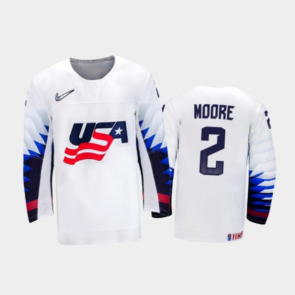Ian Moore USA Hockey White Home Jersey 2022 IIHF W...