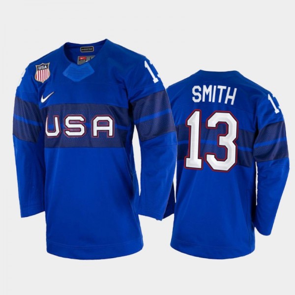 USA Hockey Nathan Smith 2022 Winter Olympics Royal #13 Jersey