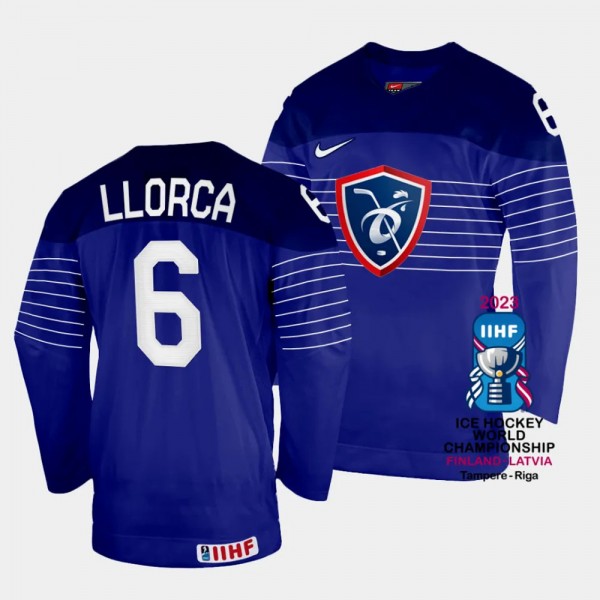 France 2023 IIHF World Championship Vincent Llorca #6 Blue Jersey Away