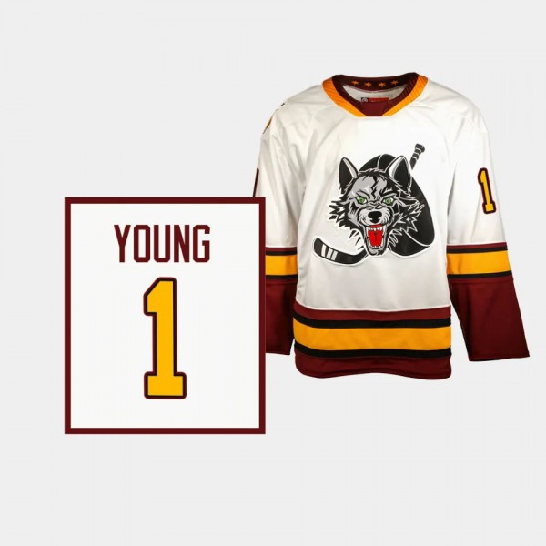 Wendell Young Chicago Wolves #1 White AHL Authenti...