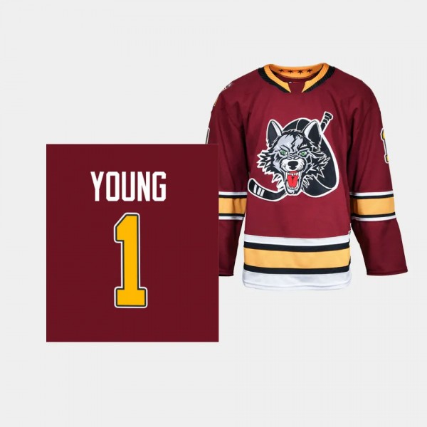Chicago Wolves Wendell Young #1 Jersey Men's Burgu...