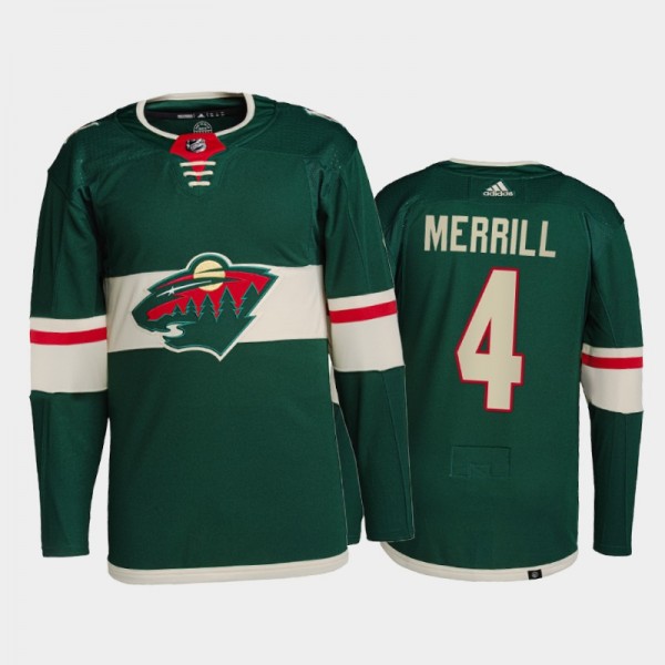 Jon Merrill Minnesota Wild Primegreen Authentic Pro Jersey 2021-22 Green #4 Home Uniform