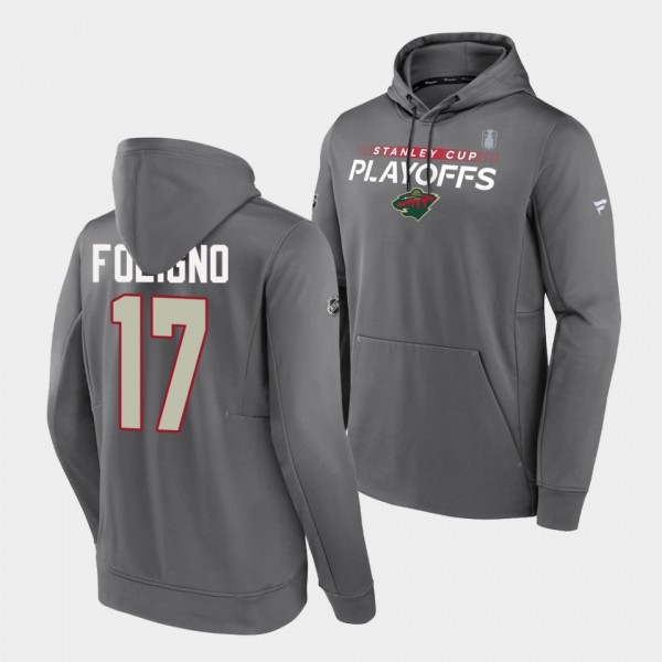 Minnesota Wild #17 Marcus Foligno 2022 Stanley Cup Playoffs Gray Hoodie Authentic Pro