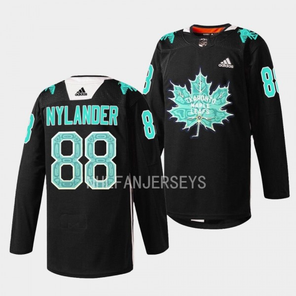 Indigenous Celebration Game William Nylander Toronto Maple Leafs Black #88 Warmup Sweater Jersey 2023