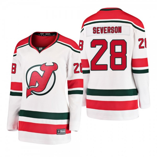 Women's Damon Severson #28 New Jersey Devils 2019 Alternate Breakaway Player Fanatics Branded White Bargain Jersey
