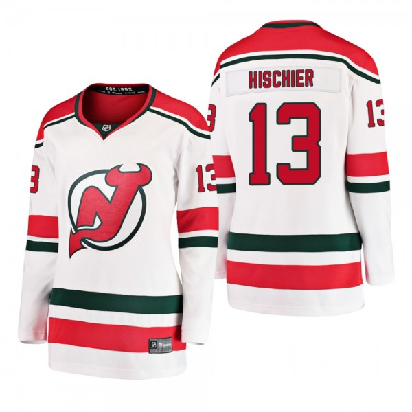 Women's Nico Hischier #13 New Jersey Devils 2019 Alternate Breakaway Player Fanatics Branded White Bargain Jersey
