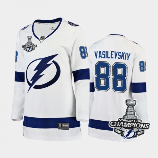 Women Tampa Bay Lightning Andrei Vasilevskiy #88 2021 Stanley Cup Champions Away Jersey - White