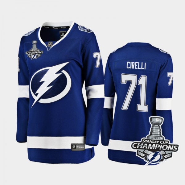 Women Tampa Bay Lightning Anthony Cirelli #71 2021 Stanley Cup Champions Home Jersey - Blue