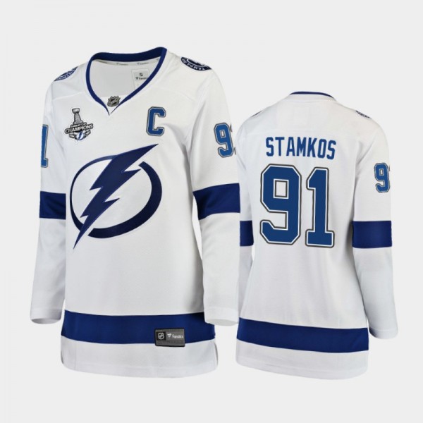Women's Tampa Bay Lightning Steven Stamkos #91 2020 Stanley Cup Champions Away Breakaway Player Jersey - White