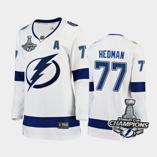 Women Tampa Bay Lightning Victor Hedman #77 2021 Stanley Cup Champions Away Jersey - White