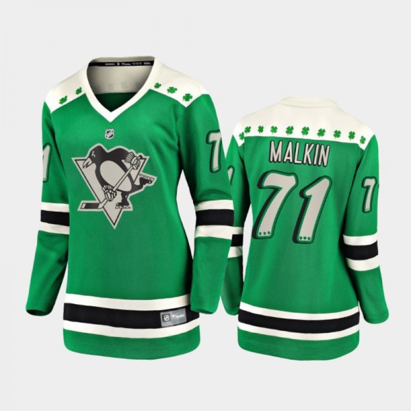 Women Pittsburgh Penguins Evgeni Malkin #71 2021 St. Patrick's Day Jersey - Green