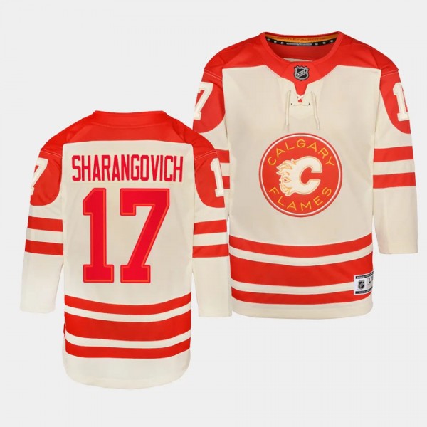 Yegor Sharangovich Calgary Flames Youth Jersey 2023 NHL Heritage Classic Cream Premier Player Jersey