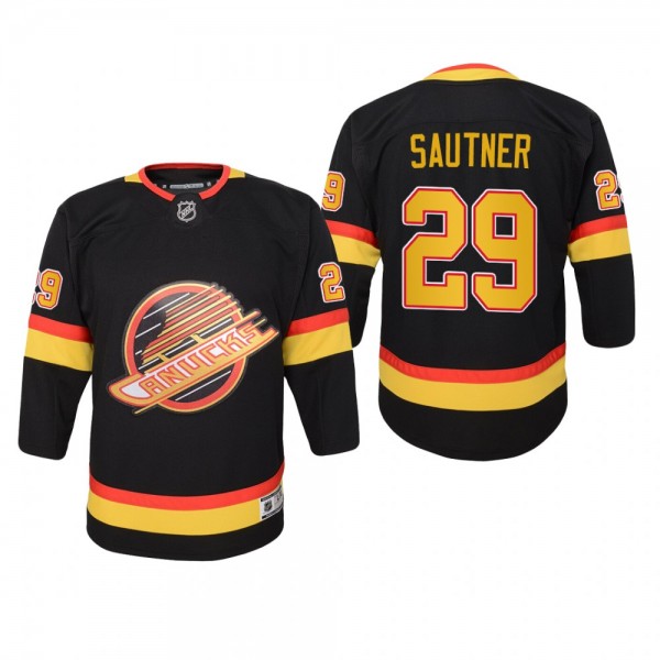 Youth Vancouver Canucks Ashton Sautner #29 Throwback Flying Skate Premier Black Jersey