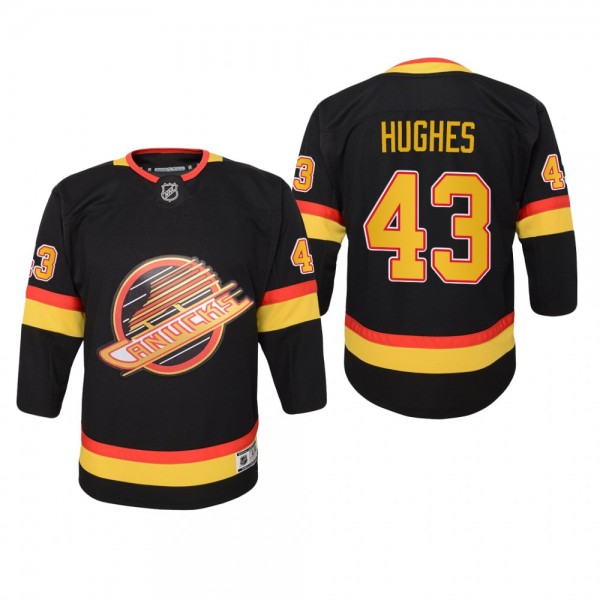 Youth Vancouver Canucks Quinn Hughes #43 Throwback Flying Skate Premier Black Jersey