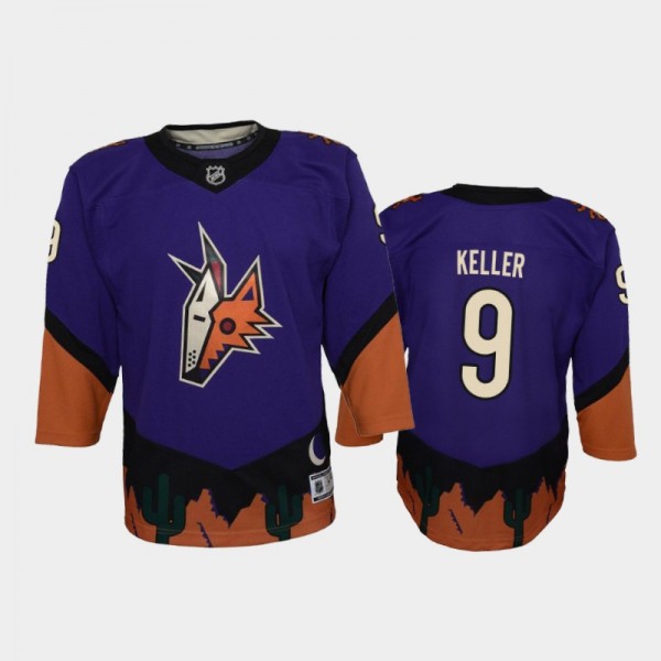 Youth Arizona Coyotes Clayton Keller #9 Reverse Retro 2020-21 Replica Purple Jersey