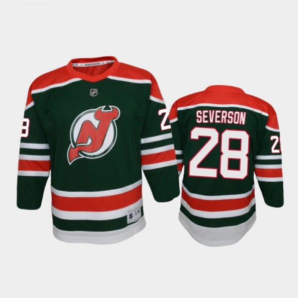 Youth New Jersey Devils Damon Severson #28 Reverse Retro 2020-21 Special Edition Replica Green Jersey