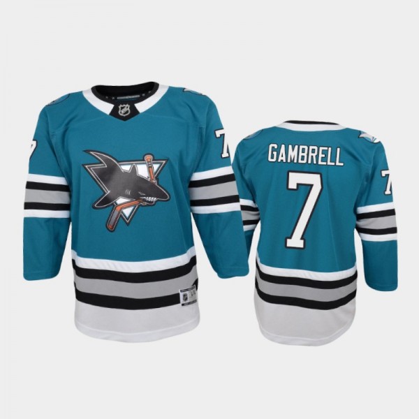 Youth San Jose Sharks Dylan Gambrell #7 30th Anniversary 2020-21 Heritage Premier Teal Jersey